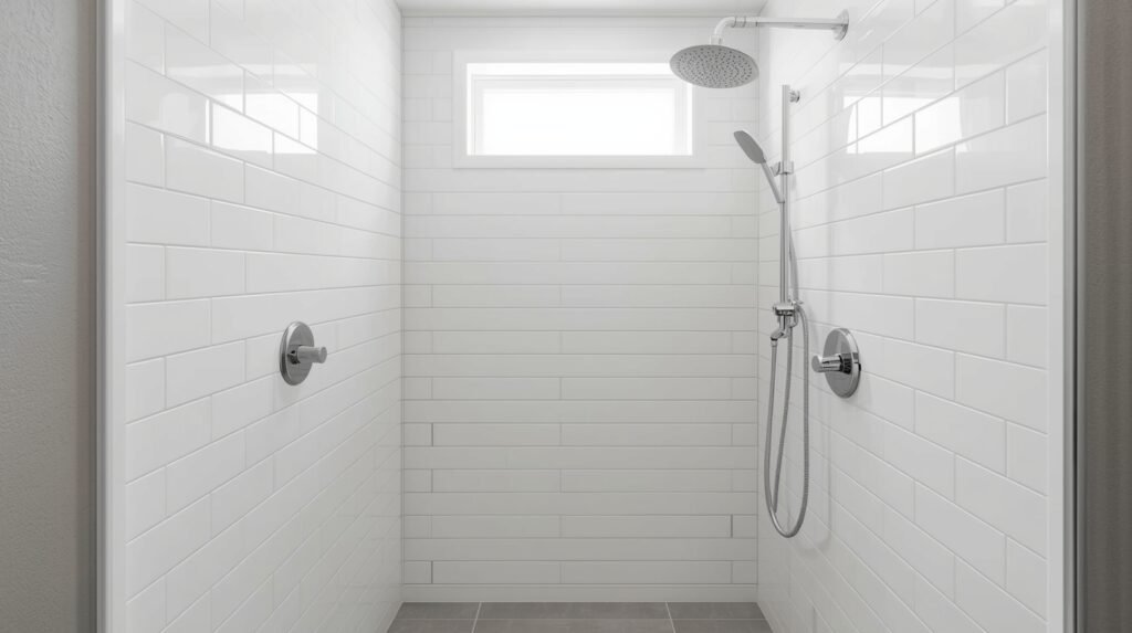 Clean bathroom shower after removing pink mold.