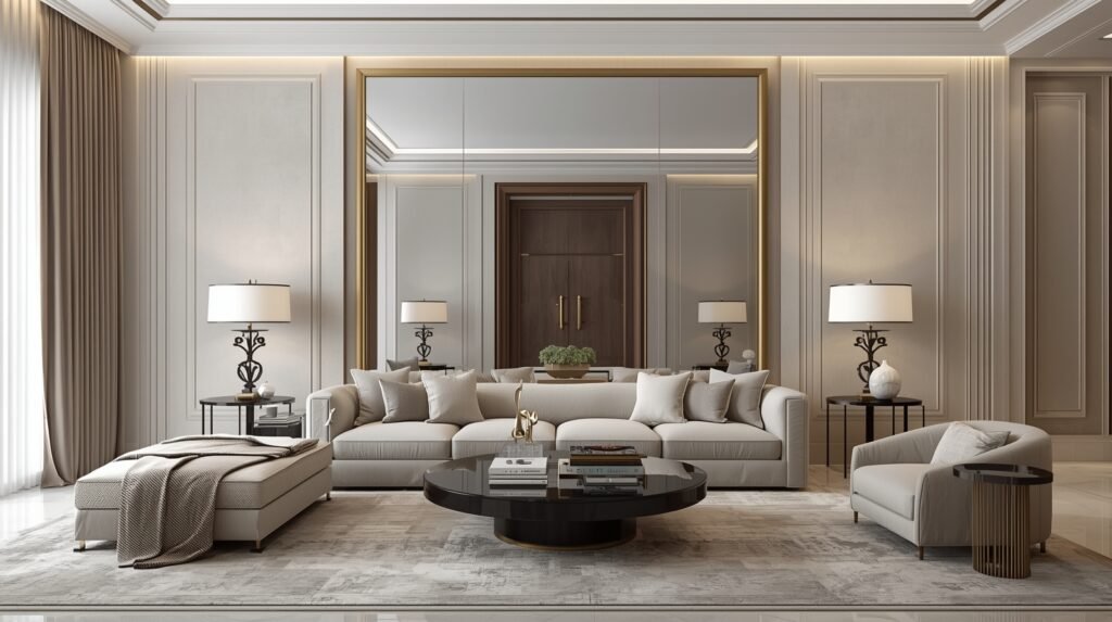 Extra large wall mirrors for living room placed with correct scale and proportion