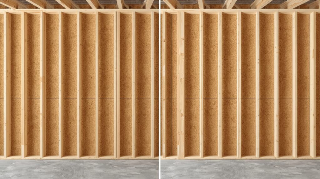 Comparison of 16 inch and 24 inch wall stud spacing in residential construction